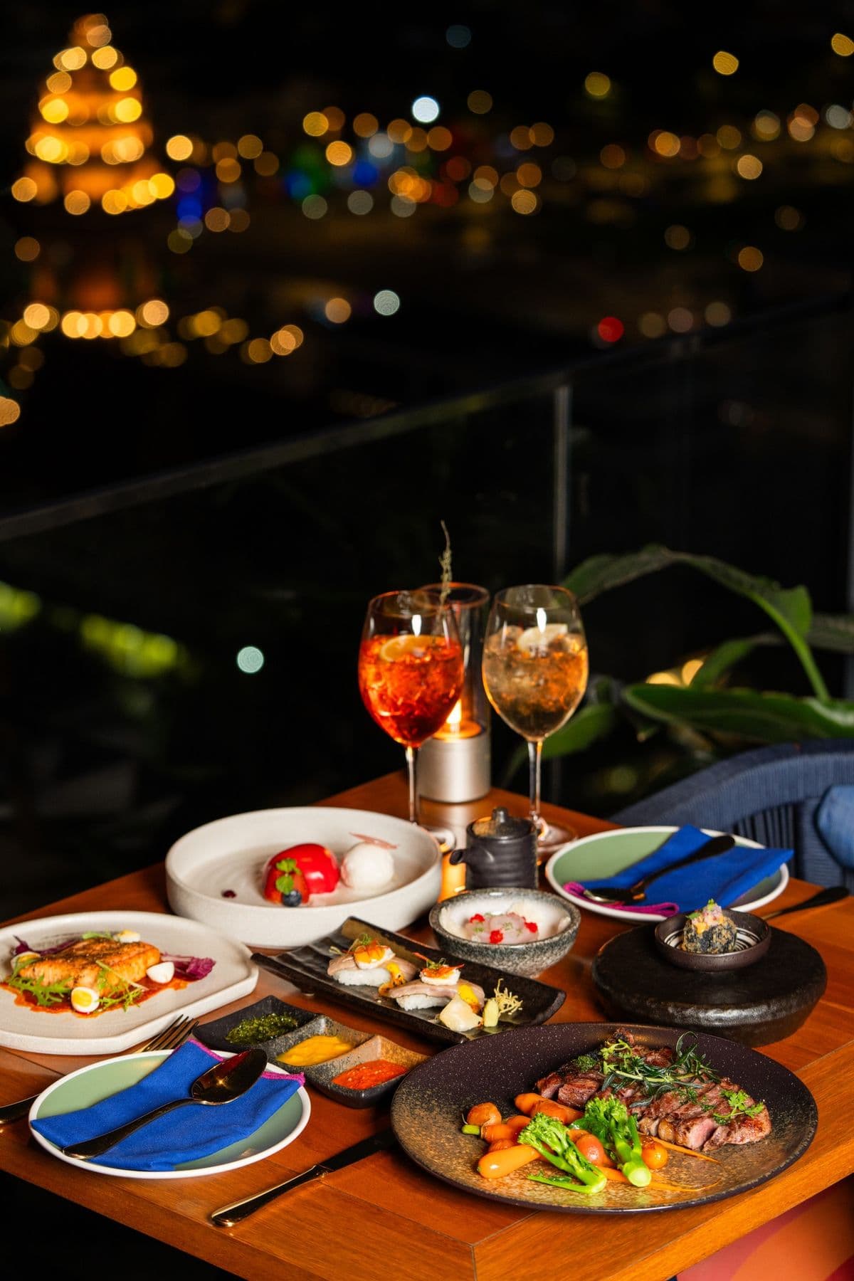 Evening fine dining plate with a chilled beverage